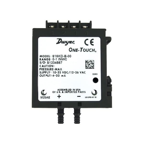 Dwyer Instruments Differential pressure transmitter, 0-1250 Pa, +/- 1.0% FS, voltage 616KD-B-13-V - main